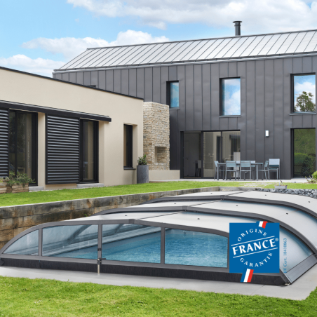 Abri de piscine sans rail ESSENTIEL Coclic Alu avec logo Origine France Garantie