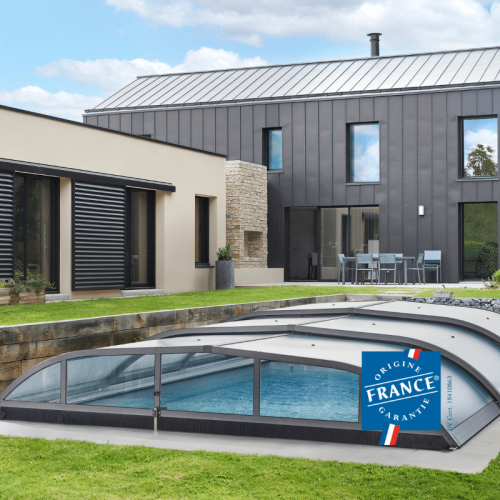 Abri de piscine sans rail ESSENTIEL Coclic Alu avec logo Origine France Garantie